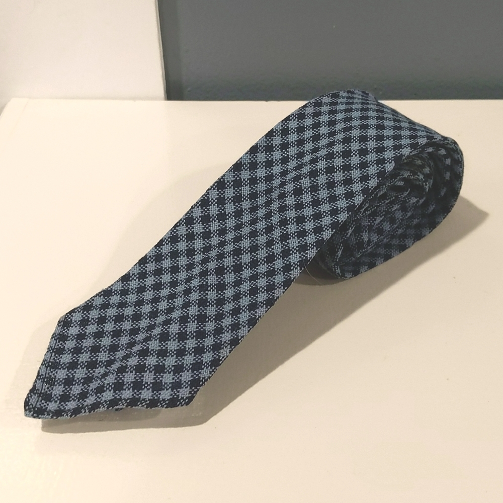 Vintage Nathan Fisch Blue Checker Neck Tie. Wool
